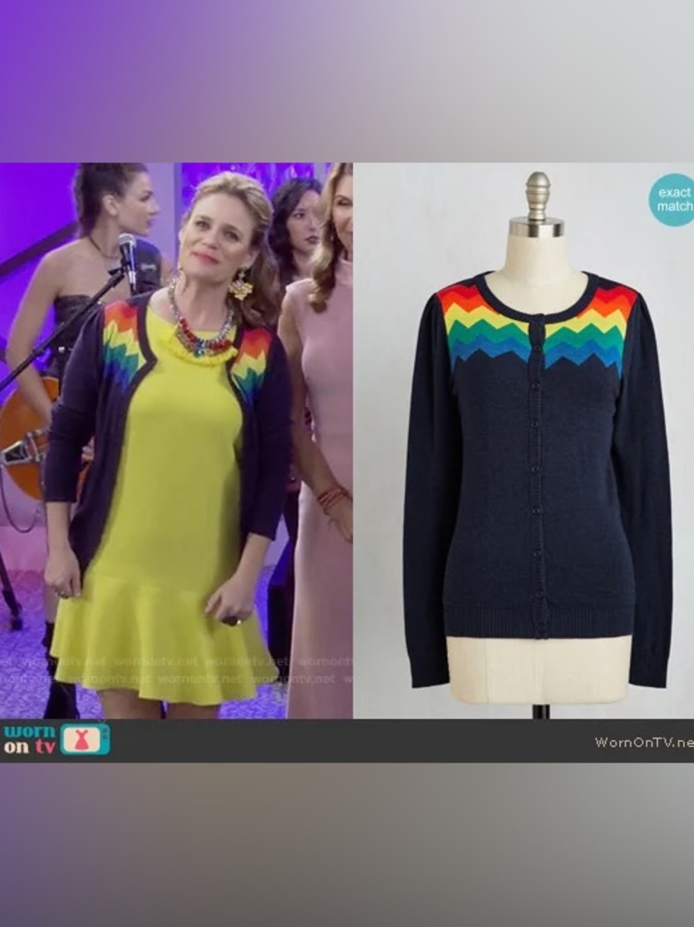 ModCloth Navy Rainbow Chevron-Trim Cardigan Sweater